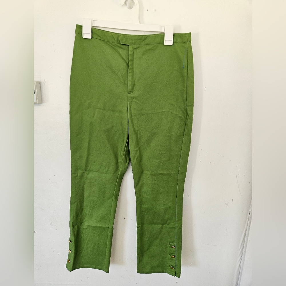 Tyler Boe Bright Green Ankle Flat Front Business Ankle Pants With Gold Details